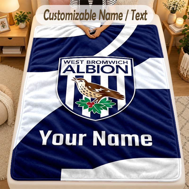 Coperta di FlanellaWest Bromwich Albion FC Testo Nome Personalizzato Coperta Morbida Calda Personalizzata Decorazione per la Casa Regalo