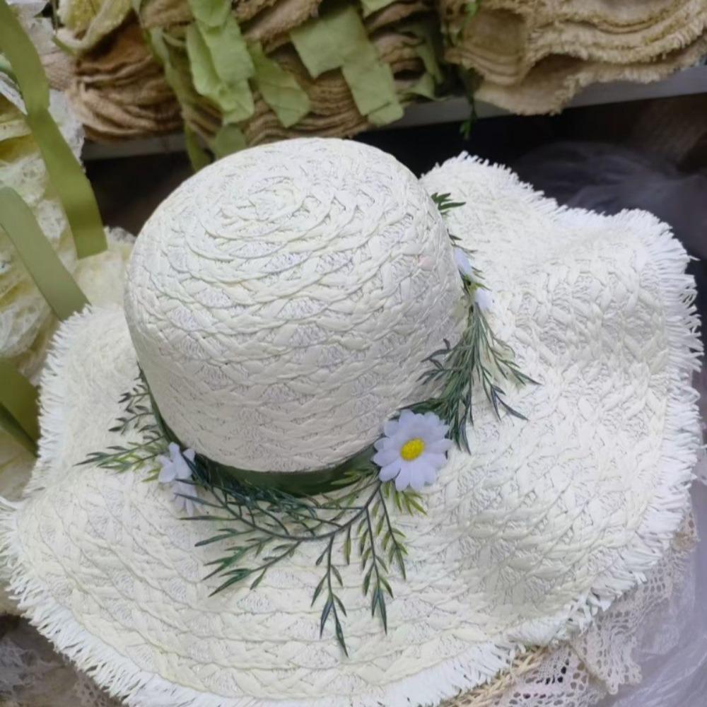 

Hand-woven Raffia Straw Hat Sun Protection Chrysanthemum Design Fisherman s Hat Casual Wide-brimmed Beach Hat For Summer Outings