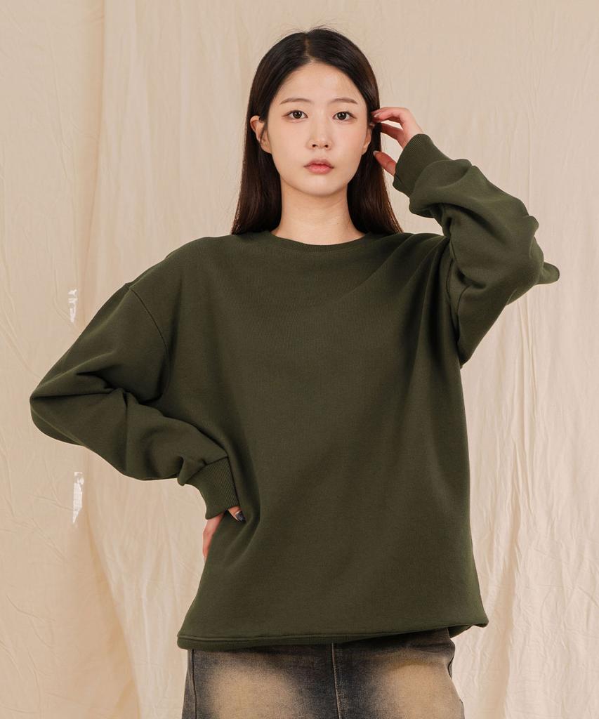 Ellamo Terry Basic Plain Oversized Sweatshirt [Khaki]