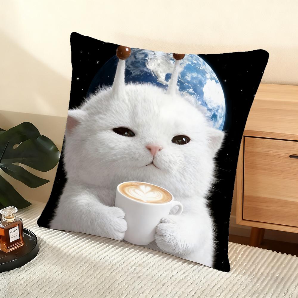 Cute Cat Cushion Cover Soft Short Plush Pillow Cover Smooth Cozy Texture Aesthetic Cushion Case Home Decor