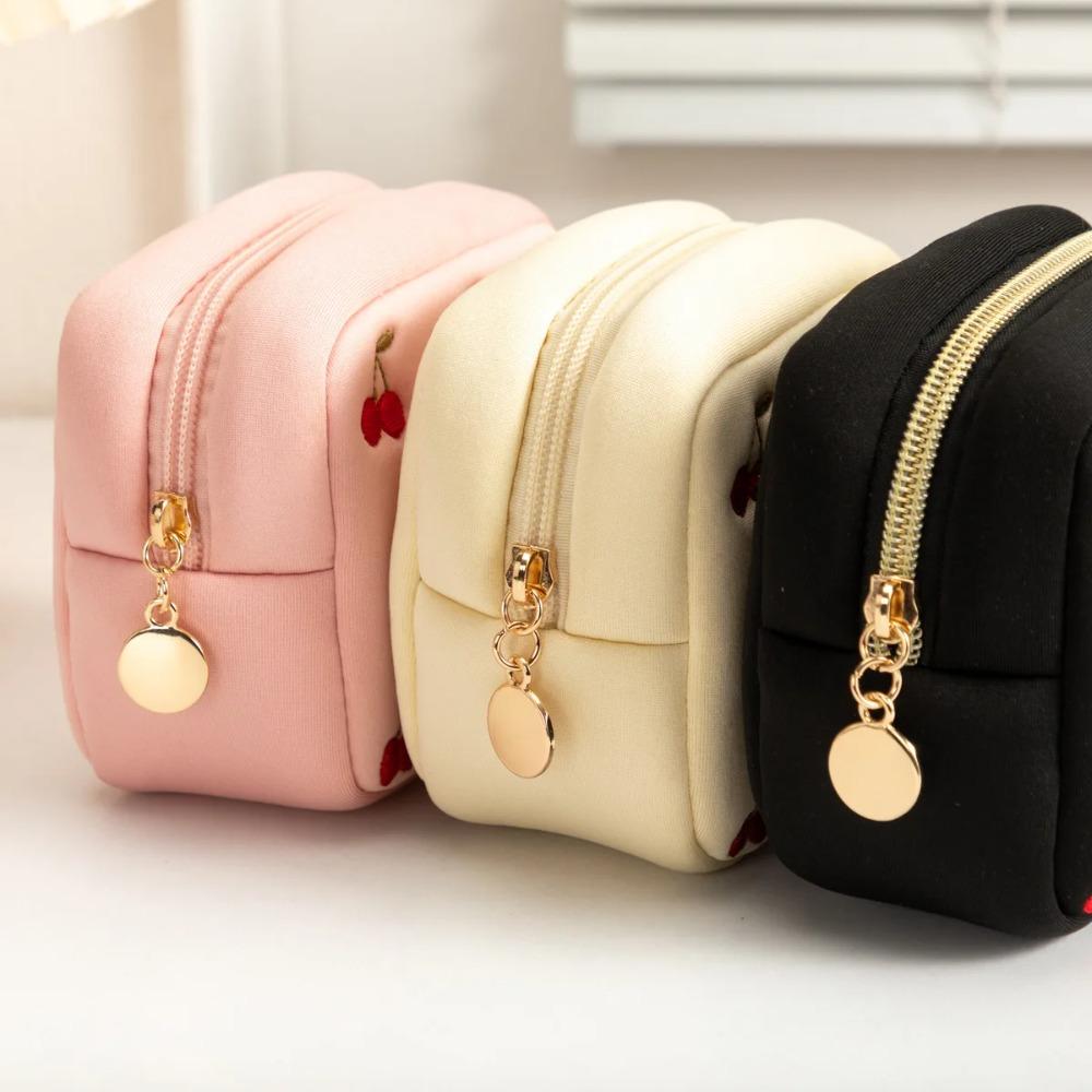 Small Travel Storage Pouch Mini Portable Lipstick Makeup Bag Cute Cherry Coin Purse for Jewelry Sanitary Napkin Holder Case