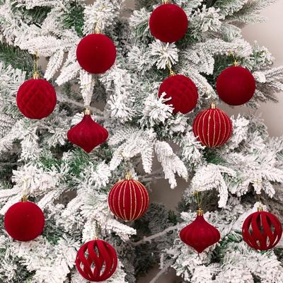 6Pcs/Box New 8CM Velvet Christmas Hanging Balls DIY Plastic Christmas Flocked Ball Set Christmas Tree Ornament Wedding Party
