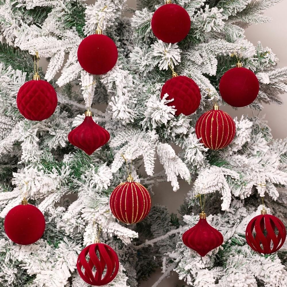 6Pcs/Box 8CM Velvet Christmas Hanging Balls DIY Plastic Christmas Tree Ornament Christmas Flocked Ball Set Holiday Celebration