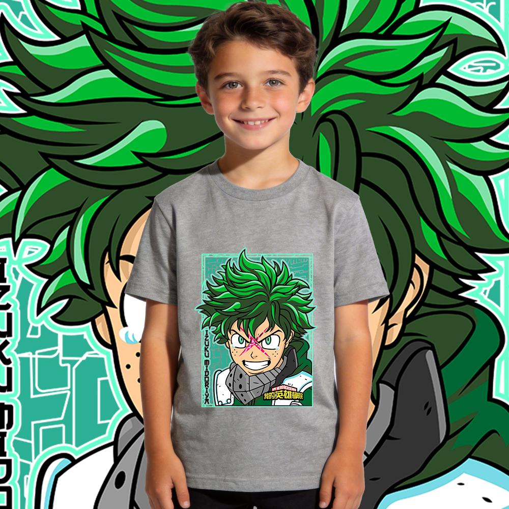 Boys Girls My Hero Academia Midoriya Anime Print Cotton T Shirt Kids Casual Wear Soft Breathable Short Sleeve
