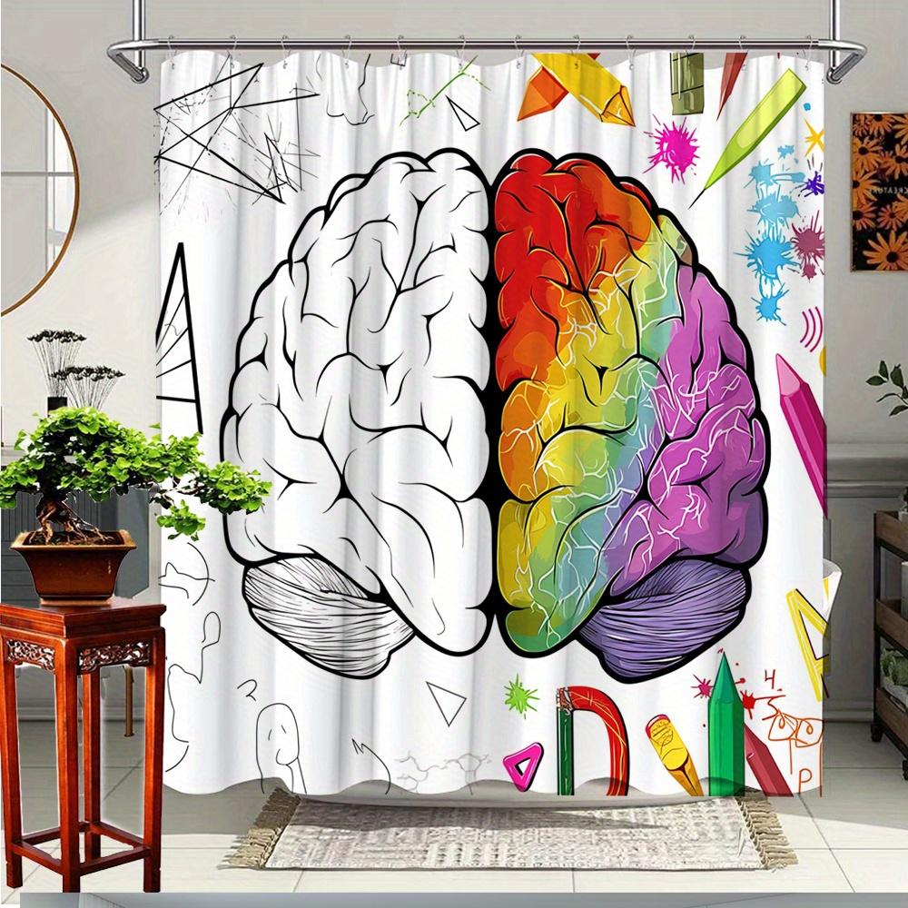 

1pc Brain Art Shower Curtain - Creative Colorful Split Brain Design with Geometric & Abstract Patterns, 70. 8x70. 8 Inch Polyest 90x180cm