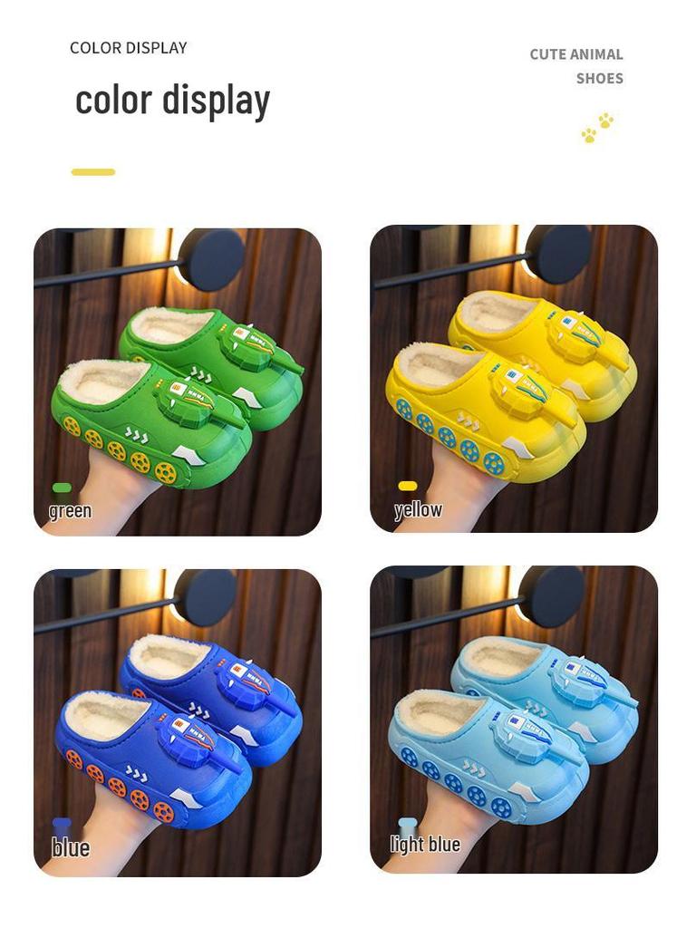 Children's Cute Cartoon Tank Rocket Velvet Warm Winter Slippers
