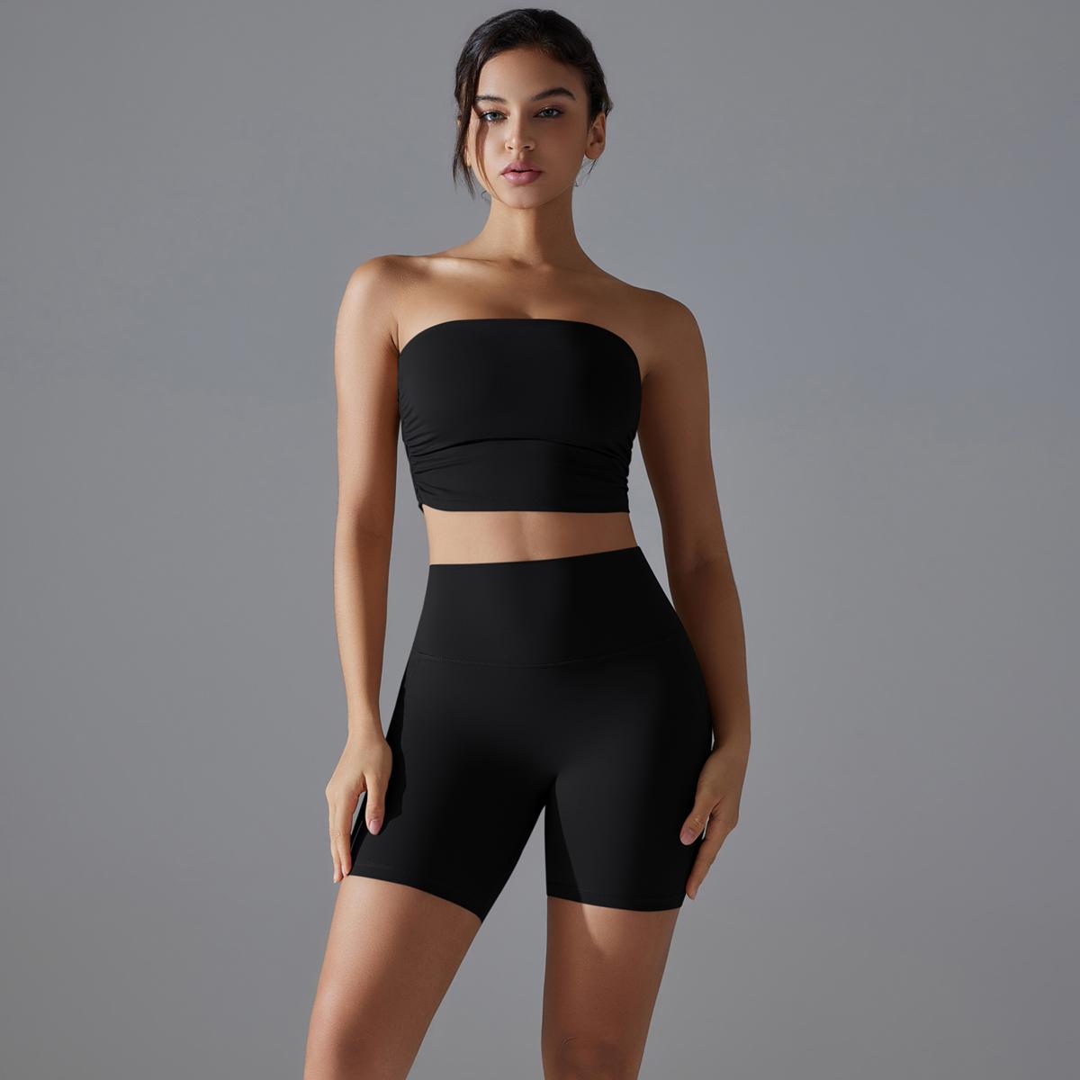 

Nessaj Yoga Sportswear Women Fitness Set Peach Hip Shorts Outfit Противоударный фитнес-бюстгальтер Одежда для тренировок в спортзале S чёрный