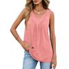 Summer Spring Solid Color V-neck Pleated Casual Sleeveless Women Vest T-shirt, Casual Loose Women Top For Daily Wear