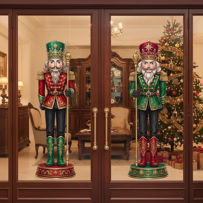 Schiaccianoci Soldato Statico Adesivo da Finestra Rimovibile in PVC Decorazione per Hall Hotel Festival di Natale