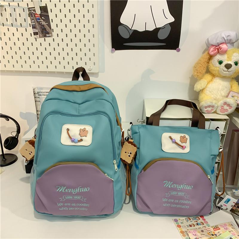 Симпатичный женский рюкзак большой емкости с цветными блоками — фото 16