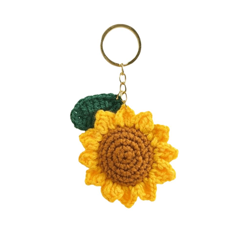 Cotton Crochet Sunflower Pendant Fabric Bag Lanyard Charm Cute Knitted Keychain Daily