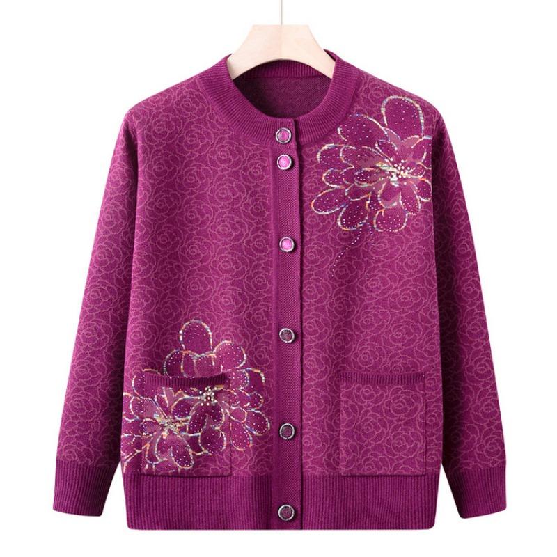 New Grandma Sweater Cardigan Year Old 0 Middle-aged Elderly Mother Spring and Autumn Knitted Sweater Jacket Elderly Clothes