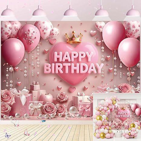 Pink Gold Birthday Party Background Pink Gold Balloon Girl Birthday Bash Party Banner Decoration