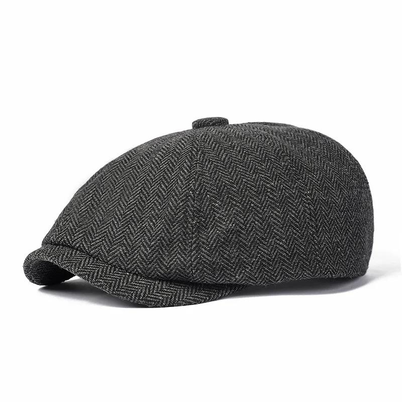 1pc Men Herringbone Beanie Cap Warm Easy To Carry Multifunctional Tweed Newsboy Hat,Suitable for Daily Wear,walking,playing Golf