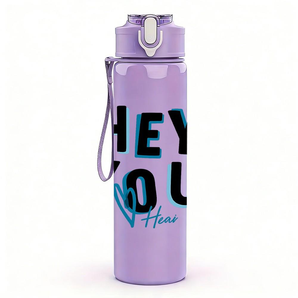 1PC Hey You Bold Letter Art 750ml Color Plastic Sports Water Bottle Leakproof Flip Straw Lid Suitable for Sports Office Home Use