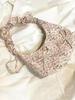 Floral Womens Shoulder Bag Elegant Cute Literary Sweet Fashi Handbag Pleated Bow Exquisite All-match Canvas Armpit Bag