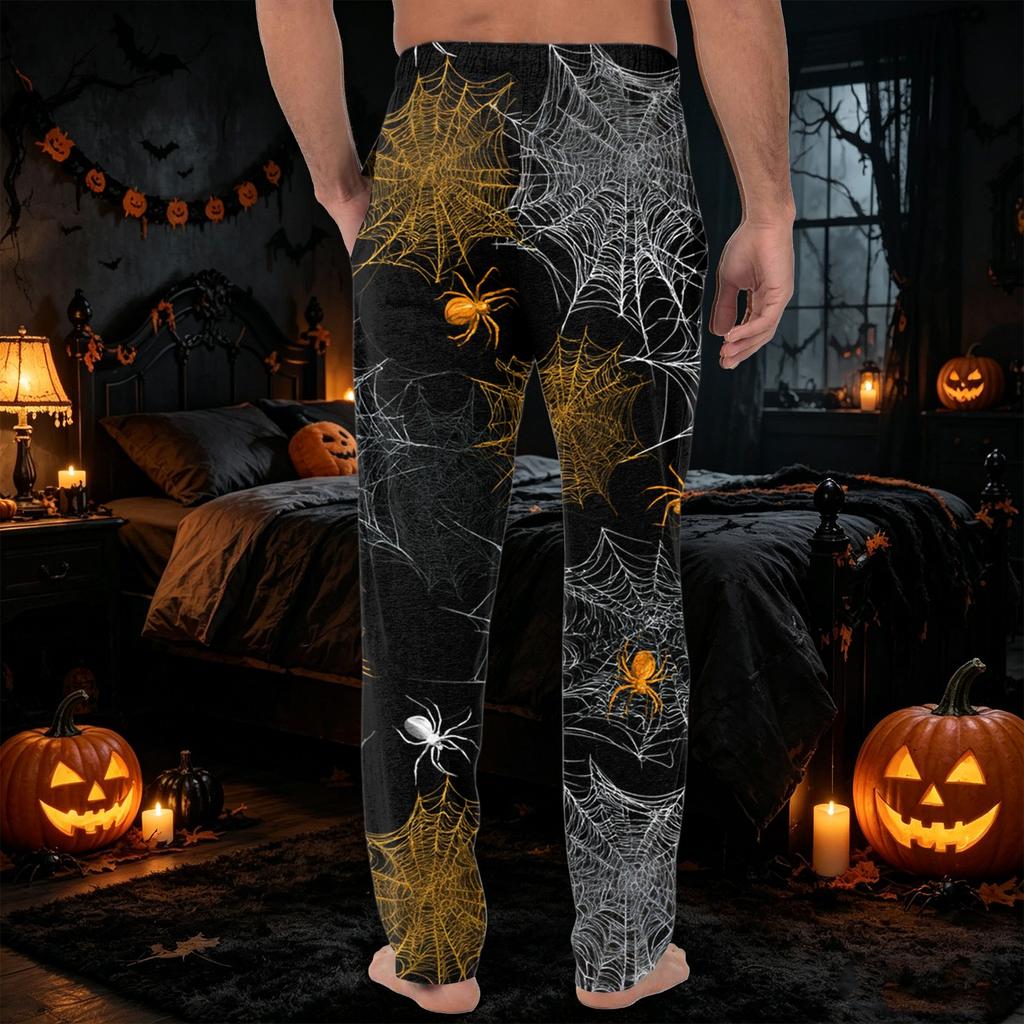 Men's Pajama Pants with Pockets Halloween Print Casual Long Pants for Home Relaxation
