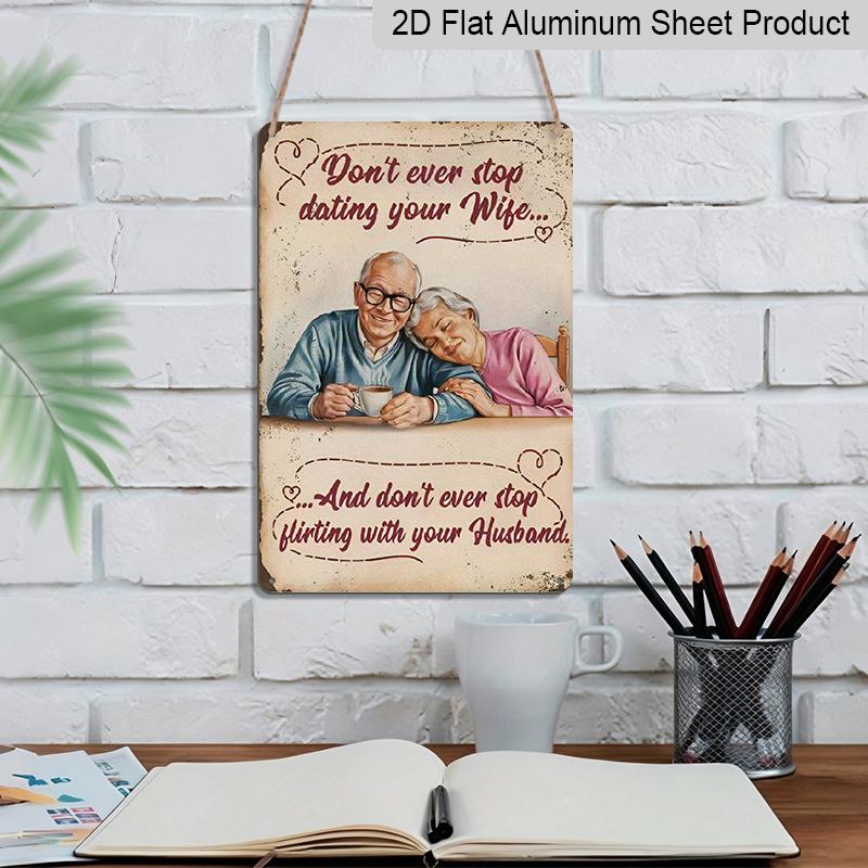 2D Flat 1pc Vintage Metal Sign, 8"x12" Aluminium Romantic Couple Wall Art, Multipurpose Home Decor, Love &amp; Dating Quote, Ideal for Wedding