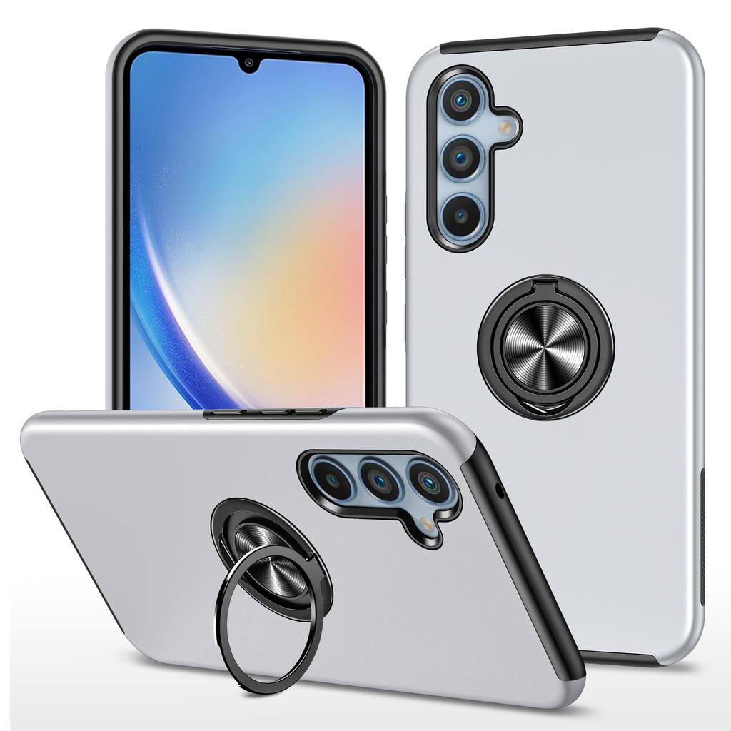 For Samsung Galaxy A34 5G Rotary Ring Kickstand Phone Case PC+TPU Anti-drop Back Cover