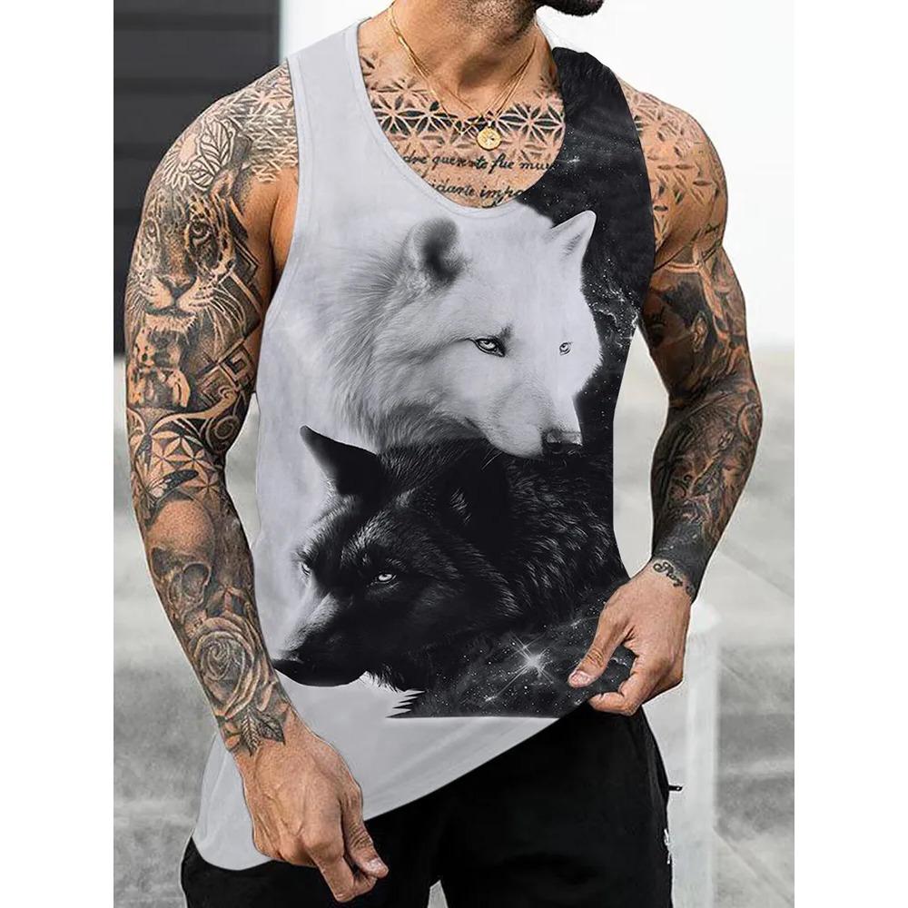 Letní Pánské Módní Ležérní Bez Rukávů Tílko s 3D Potiskem Zvířat s Kulatým Výstřihem