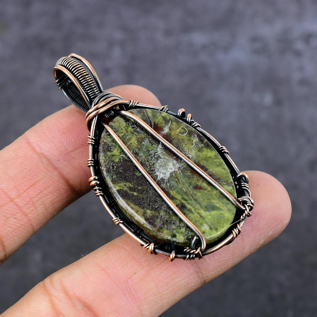 Dragon Jasper Gemstone Handmade Copper Wire Wrap Jewelry Pendant 2.29" l9O13