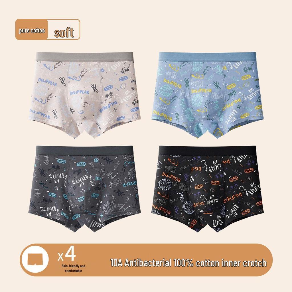 A-Class Pure Cotton Boys' Boxer Briefs - Antibacterial, Breathable Underwear for Teens and Students