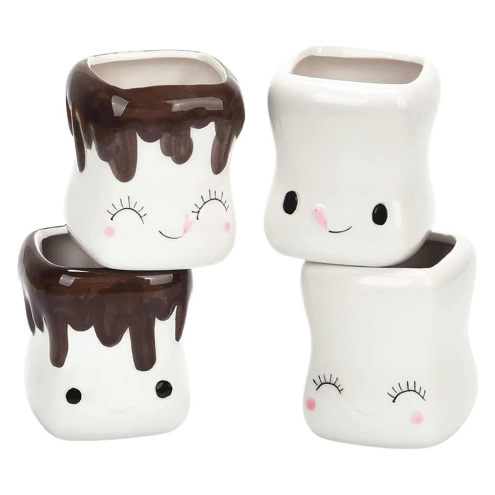 4pcs Creative Ceramic Mug Cartoon Face Coffee Cup Afternoon Tea Breakfast Milk Cup Home Office Drinking Utensils Cute Gifts