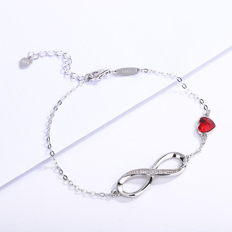 925 Sterling Silver Infinity Heart Bracelet with Crystal - Elegant Women's Jewelry Gift