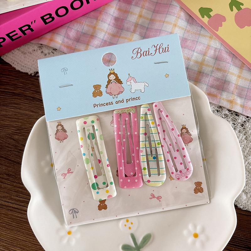 4pcs Multicolor Polka Dot Plaid Hair Clips for Children Kids Girls Hairpins Bangs Side Clip Barrettes Headwear Hair Accessories