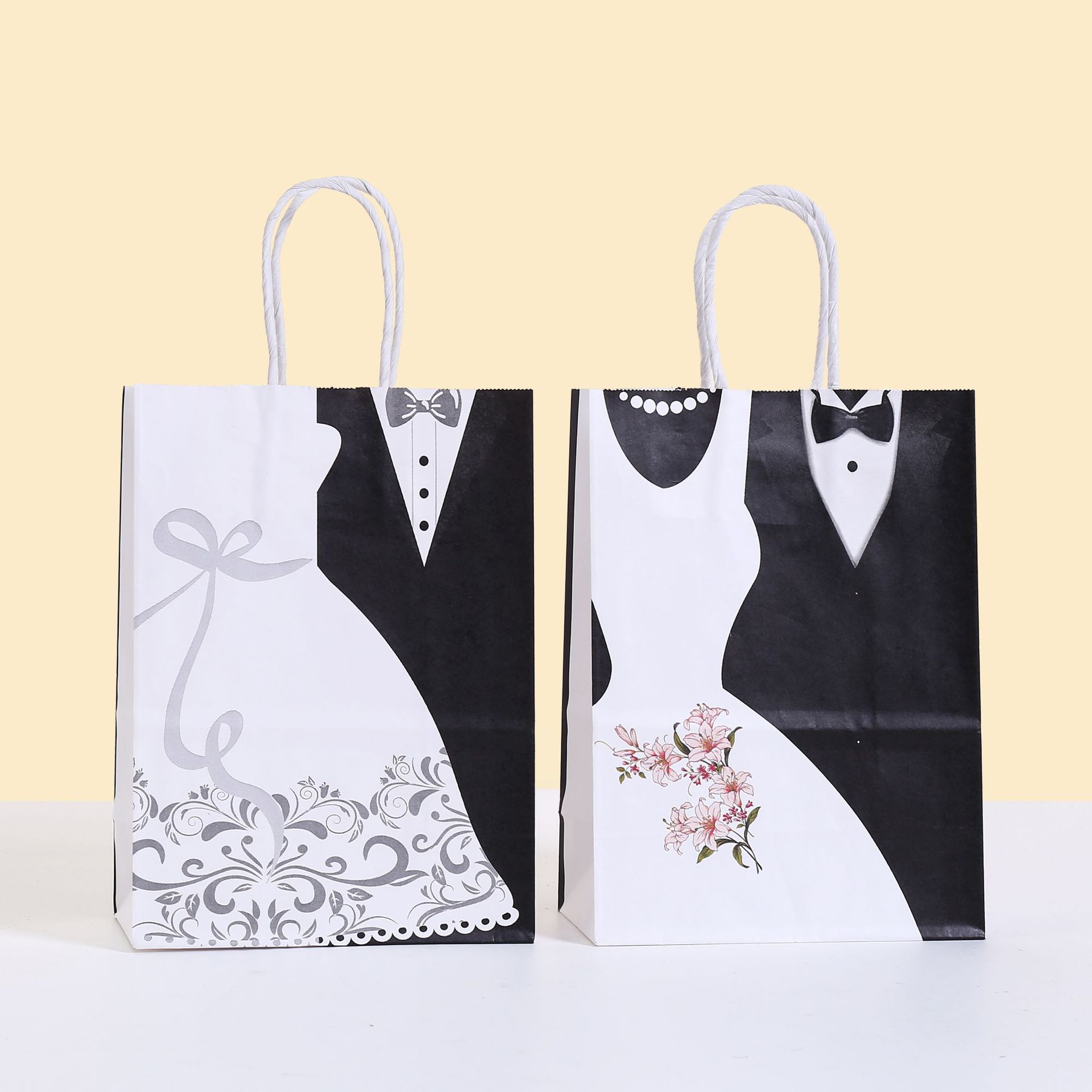 

StoBag, Bride Groom Gift Kraft Reusable Paper Bags with Handles for Weddings Bridal Showers Party Favors Durable Cake Packaging 30pcs&15x8x21cm