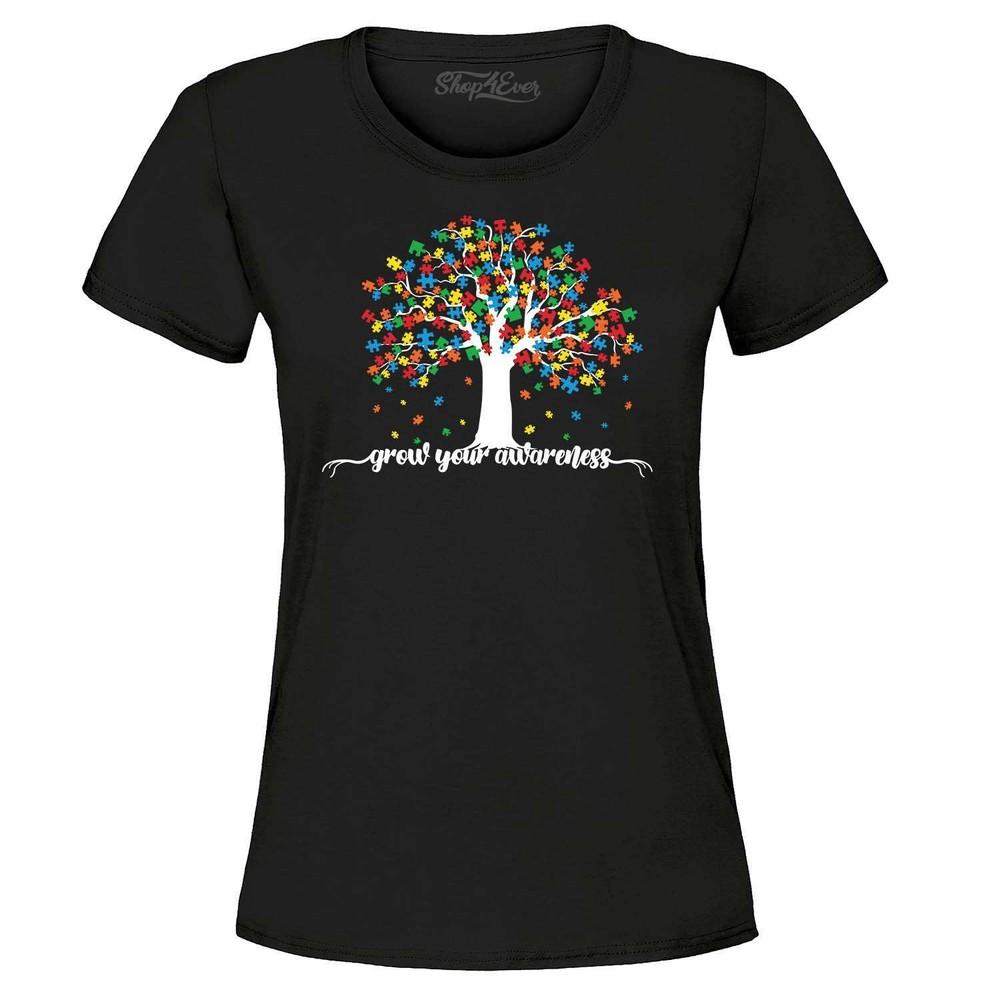 

Grow Your Awareness Autism Puzzle Tree Women s T-Shirt Autism Shirts 3XL