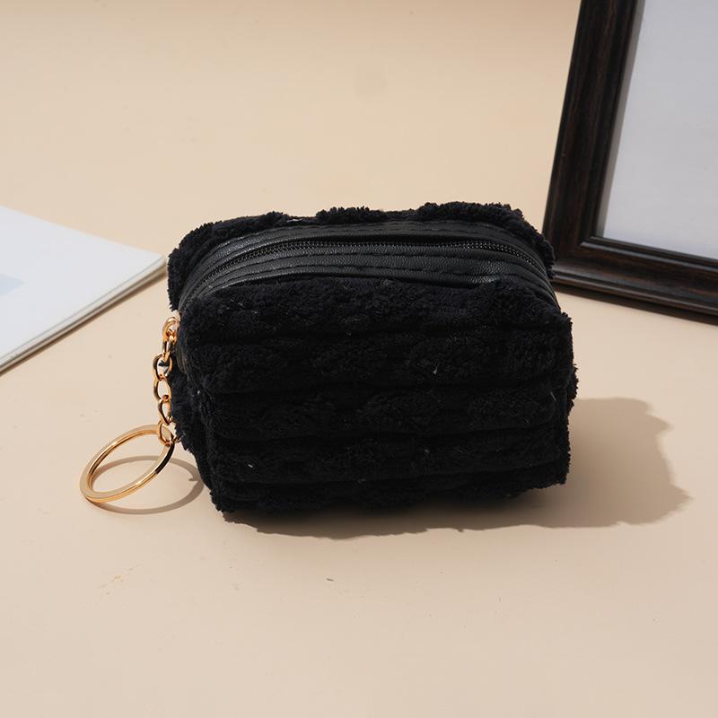 

Plush Checkered Mini Coin Purse Children s Cute Keychain Small Bag with Lipstick Headphone Bag Portable чёрный