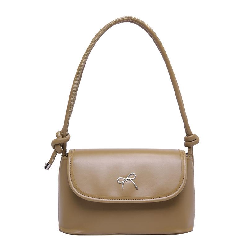 

Модная маленькая квадратная сумка в иностранном стиле из искусственной кожи с текстурированным бантом на плече, универсальная сумка для подмышек хаки