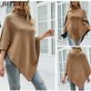 BITCED Autumn/Winter Women's Shawl Cape Sweater Solid-Colour High-Neck Knitted Cardigan