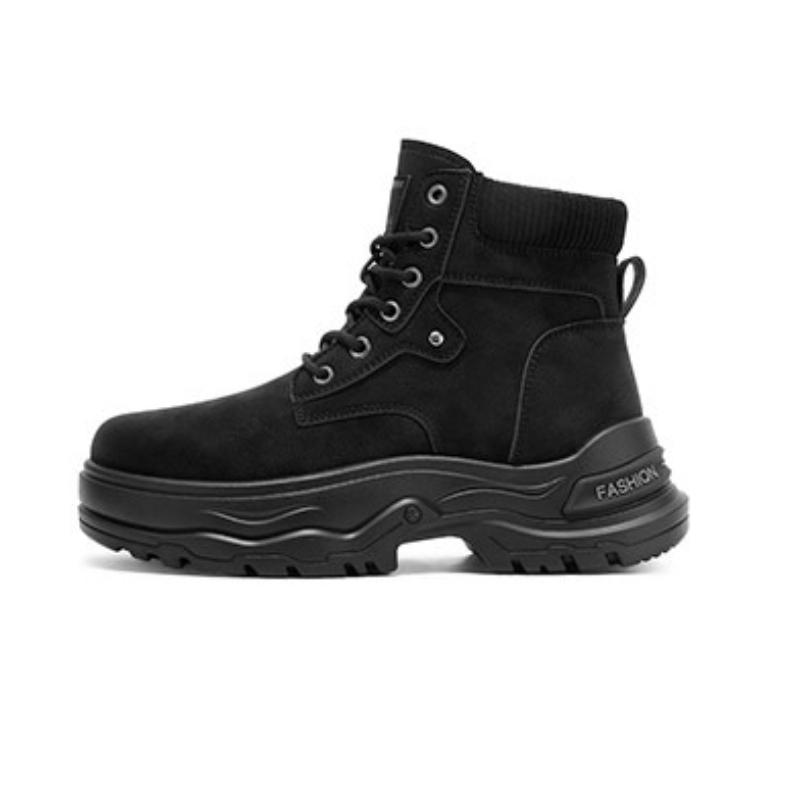 Neuer Herbst-Winter-Stil Runde Spitze Flacher Absatz Einfarbig Große Größe Retro Hochwertig Herren Mittelhohe Waden-Arbeitsstiefel für den Außenbereich