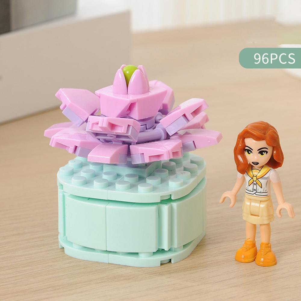 Flower Succulents Building Blocks Pomegranate Pink Gardens Romantic Bricks DIY Potted Plants Model Kids Kits Toys