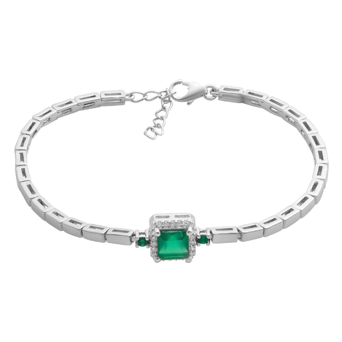 

Срібний браслет з натуральним агатом 8.63ct, фіанітами, вага виробу 7,95 гр (2190936) 17-20cm смарагдовий