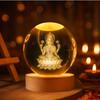 3D Crystal Ball Night Lamp, Engraved Goddess Lakshmi LED Light, Warm White
