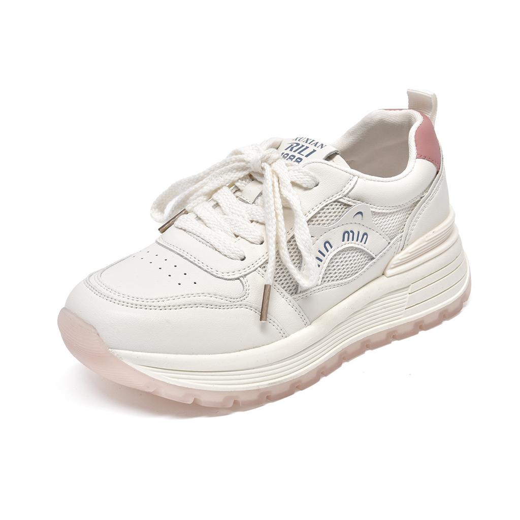 Little White Shoes Women's Lace-up Candy Color Platform Sneakers Color Matching Mesh Casual Shoes