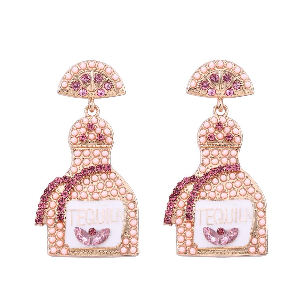 Fashion Wine Bottle Earrings 11 Color Optional Letter Perfume Bottle Alloy Full Diamond Ladies Ear Jewelry