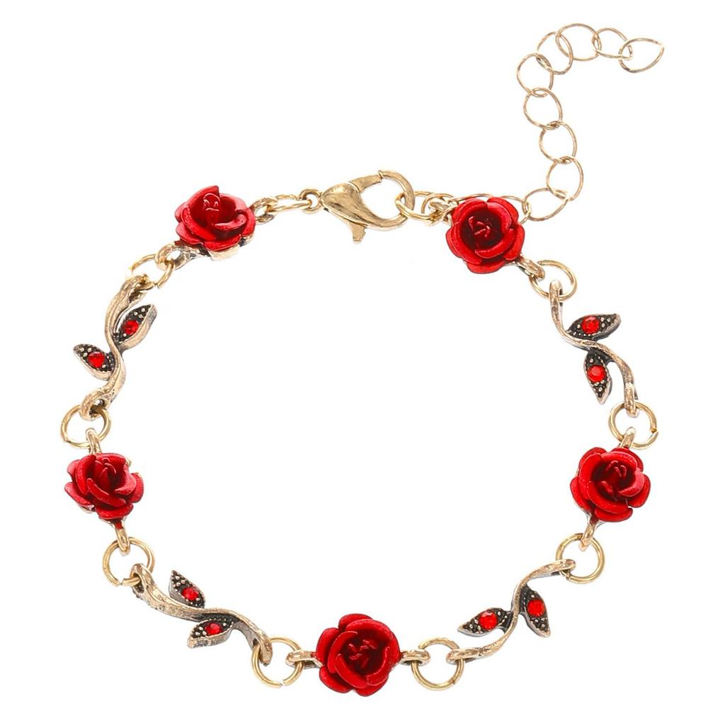 French Vintage Floral Jewelry Set: Romantic Rose Bracelet and High-End Necklace Trio.
