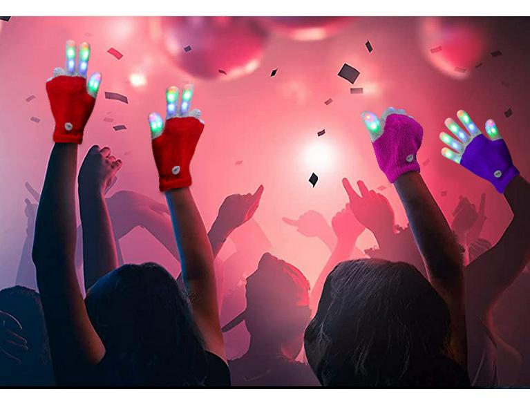 LED Multicolor Light-Up Fingerless Gloves for Halloween & Christmas - Flashing White Knit for Adults & Kids
