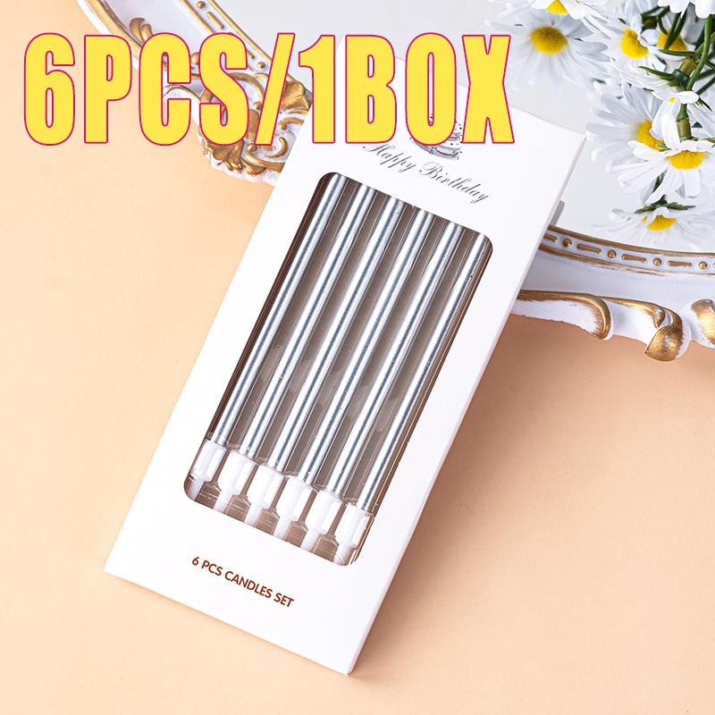 6PCS/1Box Thin Long Birthday Cake Candle Halloween Creative Slender Pencil Style Birthday Candle Christmas Party Cake Decoration