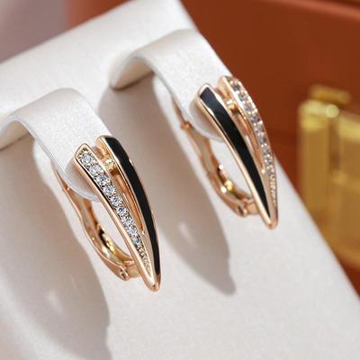 Personality Half Black Rose Gold Color Zircon Earrings for Women Party Daily Gothic Jewelry