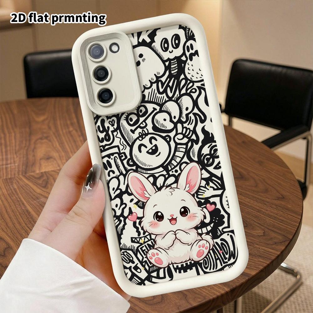 Phone Case: 2D Flat Samsung Galaxy A34 A35 M05 M06 S20 S22 S21 FE Plus 5G Protective Case, Cute Heart Little White Rabbit, Christmas and Halloween Gif
