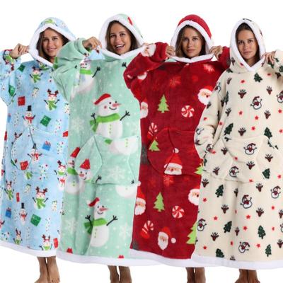 Couverture Portable Robe à Capuche pour Femmes et Hommes Hivernal Surdimensionnée Chaude Sweat à Capuche Couverture en Flanelle Épaisse Couverture en Polaire avec Manches et Poche