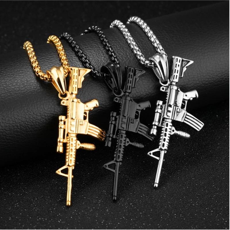 Ciondolo Mitragliatrice AK-47 Collana Uzi Uomo Rock Hip Hop Party Gioielli Regalo