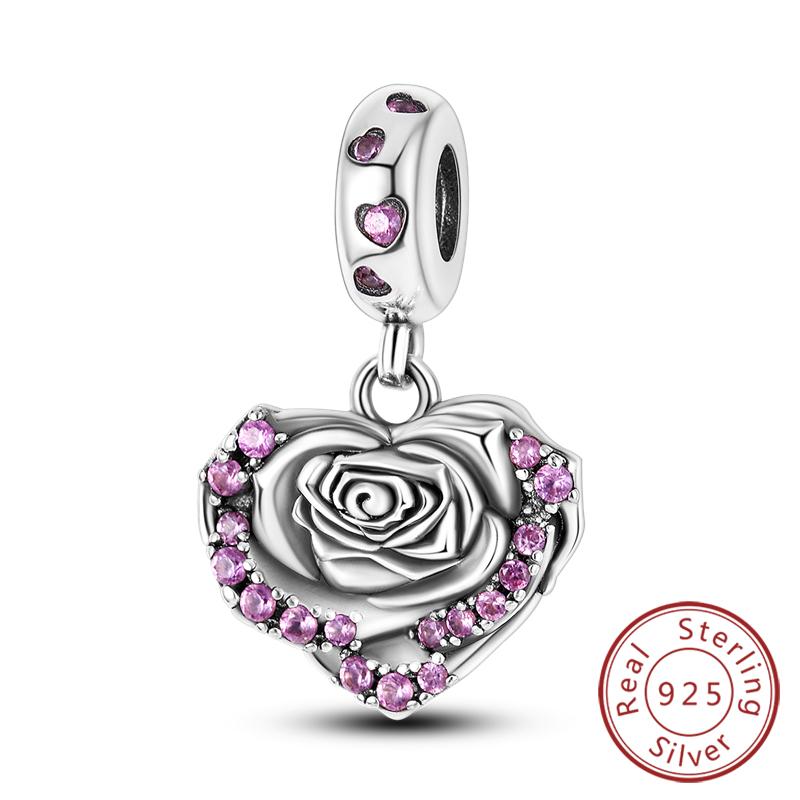 Original Copper Charms Beads Pendant Lotus Tulip Rose Carnation Flower Series Bead Fit Bracelets Women Jewelry Gift