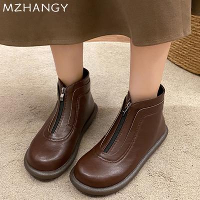 Fashion Women Leather Ankle Boots Flats Winter Casual Shoes Woman 2025 Trend Fashion Snow Boots Designer Dress Goth Mujer Chelsea Boots