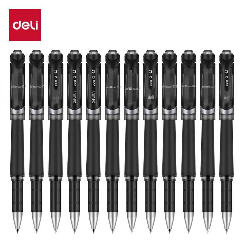 Deli 0.7mm Black Gel Pens (12-Pack)